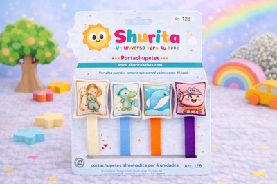 Portachupete con prendedor almohadita por 4 unidades