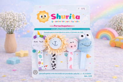 Portachupete decorada con prendedor peluche por 4 unidades