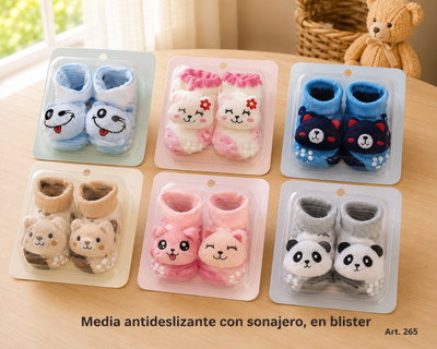 Medias antideslizantes con sonajero peluche, en blister