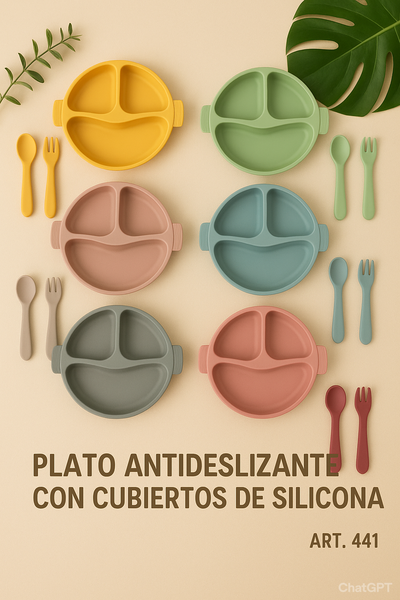 Plato antideslizante y cubiertos, todo silicona