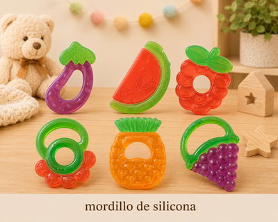Mordillo de silicona refrigerante, formas frutales