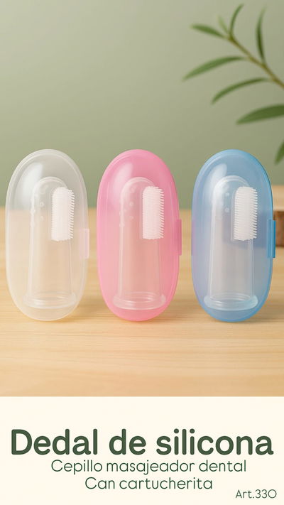 Cepillo dedal masajeador de silicona, para encías y dientitos, con estuche - REINGRESO!