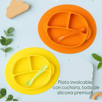 Plato involcable con cuchara, todo silicona premium - ** OFERTA LANZAMIENTO! **