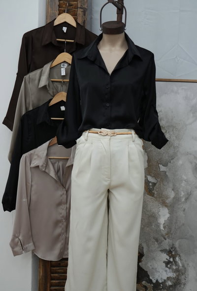 Camisa Satén clásica manga larga