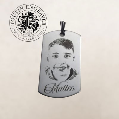 Medalla Acero Rectangular 43x24mm con Cadena Force 45cm 