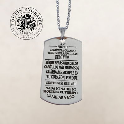 Medalla Acero Rectangular 43x24mm con Cadena Force 50cm Frase 