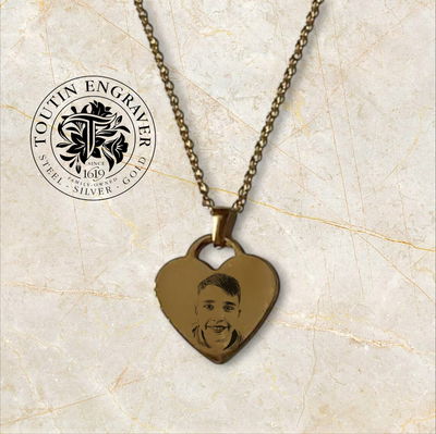 Medalla Acero Dorado Corazón 26x25mm doble pulido con Cadena Forcé 45cm