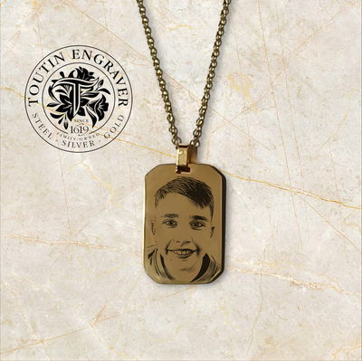 Medalla Acero Dorado Rectangular 35x22mm doble pulido cadena Forcé 45cm 