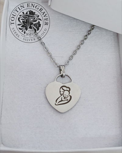 Dije Acero Quirúrgico Corazón Tiffany 20x15mm + Cadena + Grabado Personalizado 