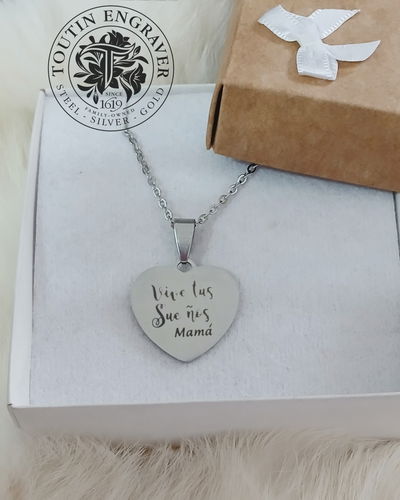 Dije Acero Quirúrgico Corazón 23x20mm + Cadena + Grabado Personalizado