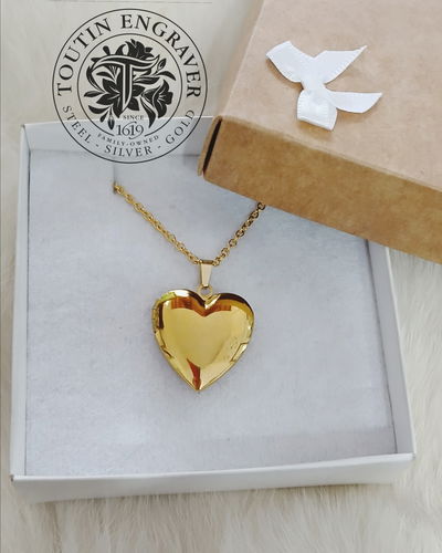 Fotorelicario Acero Quirúrgico Dorado Corazón Liso 23x23mm