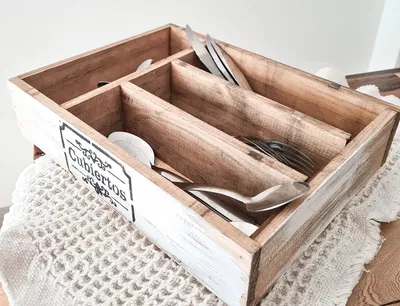 Cubiertero Madera 4 Divisiones Deco 35x25x8