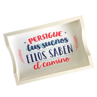 BANDEJA DE MADERA DECORADA FRASES 20X30