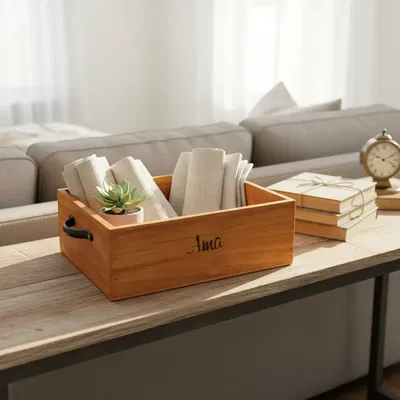 Cajon Madera Con Manija Deco 35x25x10