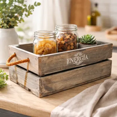 Cajon Madera Deco Con Soga 20x36x14