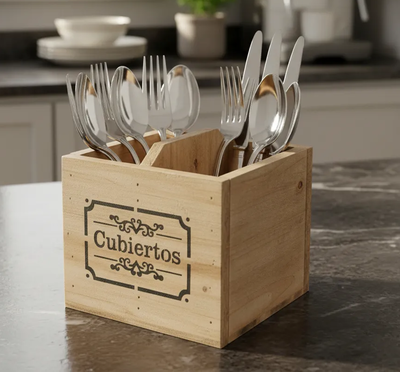 Cubiertero Madera 2 Divisiones 14x16x15 Deco