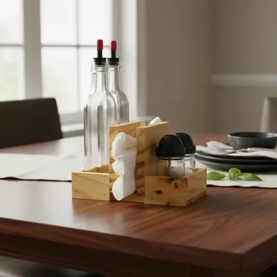 Servilletero Madera + 2 Especieros + 2 Condimenteros