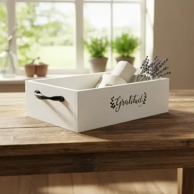 Cajon Madera Con Manija Blanco35x25x10