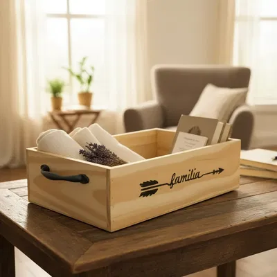 Cajon Madera Con Manija Marron 35x25x10