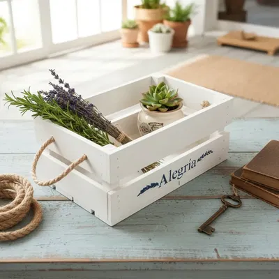 Cajon Madera Con Soga Blanco 20x36x14