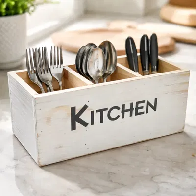 Cubiertero Madera 3 Divisiones Blanco12x30x11