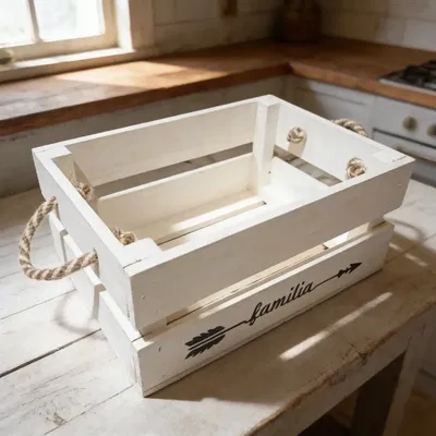 Cajon Madera Con Soga Blanco 20x32x14