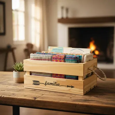 Cajon Madera Con Soga Marron 20x36x14