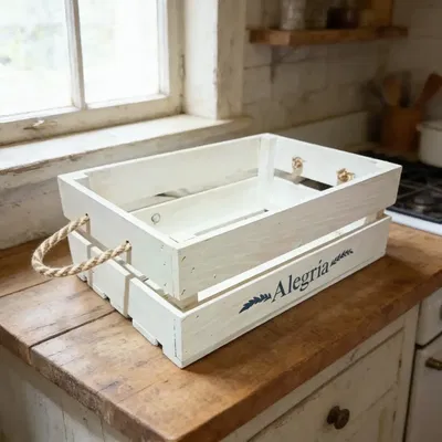 Cajon Madera Con Soga Blanco 25x42x14