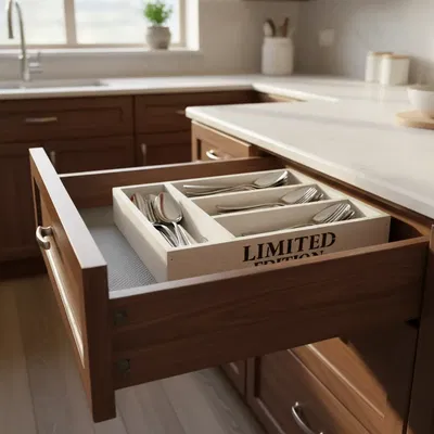 Cubiertero Madera 4 Divisiones Blanco 35x25x8