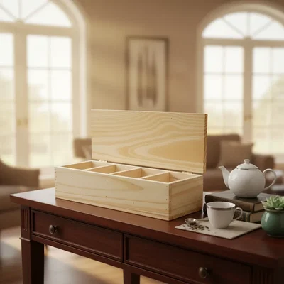 Caja de Té x 4 Divisiones Madera