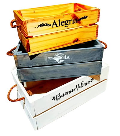 Cajon Madera Deco Con Soga 25x42x14