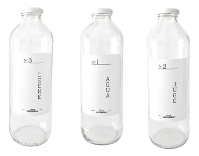 Botella Vidrio Decorada Agua Jugo Leche 1L