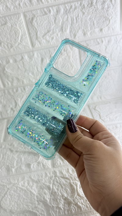 Funda Puffer Glitter Turquesa Motorola E15