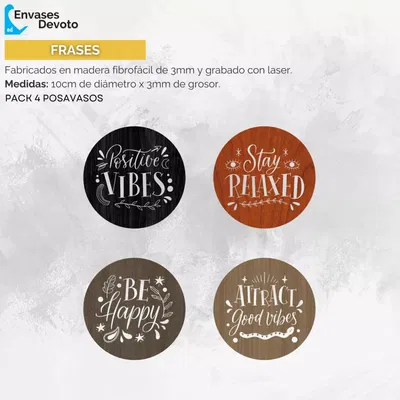 POSAVASO GRABADOS VIBES PACK 4 UNIDADES