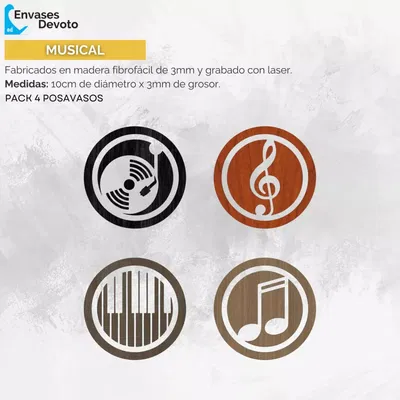 POSAVASO GRABADOS CUADRPTICO MUSICA PACK 4 UNIDADES