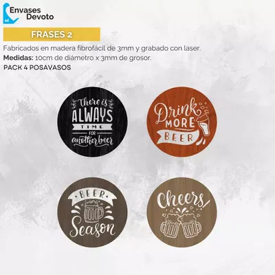 POSAVASO GRABADOS DRINKS PACK 4 UNIDADES