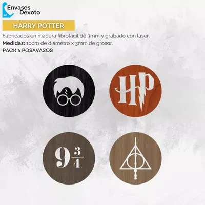 POSAVASO GRABADOS HARRY POTTER PACK 4 UNIDADES