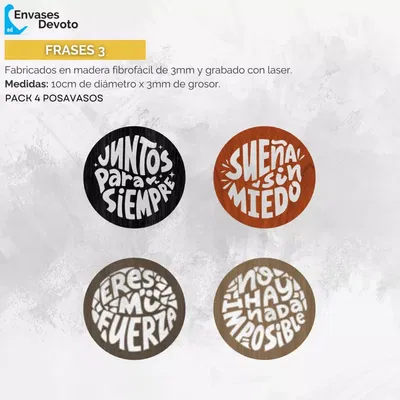 POSAVASO GRABADOS JUNTOS PARA SIEMPRE PACK 4 UNIDADES