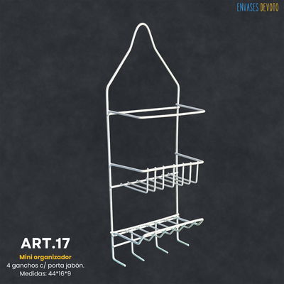 MINI ORGANIZADOR 4 GANCHOS C/ PORTA JABON 44X16X9