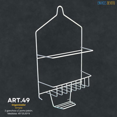 ORGANIZADOR SIMPLE 2 GANCHOS C/ PORTA JABON 45X25X9