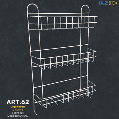 ORGANIZADOR 3 NIVELES + 2 GANCHOS 60X39X10