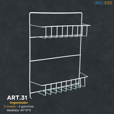 ORGANIZADOR COCINA 2 NIVELES + 2 GANCHOS 40X31X9