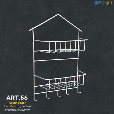 ORGANIZADOR COCINA 2 NIVELES + 5 GANCHOS 41X25X9