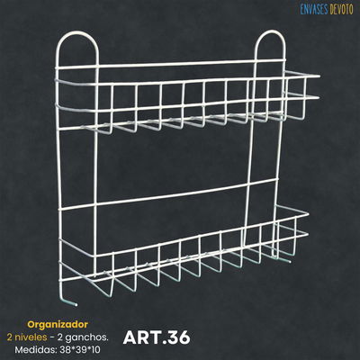 ORGANIZADOR COCINA 2 NIVELES + 2 GANCHOS 38X39X10