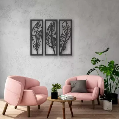 CUADRO TRIPTICO PLUMAS 68X60CM