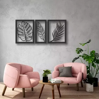 CUADRO TRIPTICO HOJAS 88X41CM