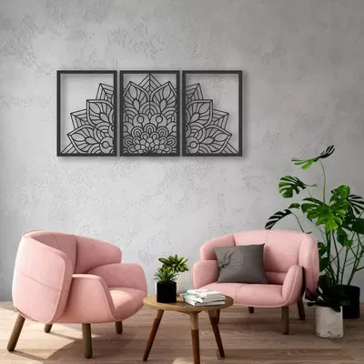 CUADRO TRIPTICO MANDALA 87X40CM