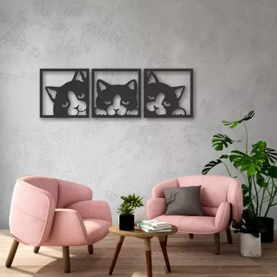 CUADRO TRIPTICO GATOS 87X30