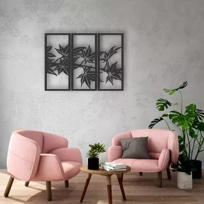 CUADRO TRIPTICO HOJAS ARCE 65X42CM
