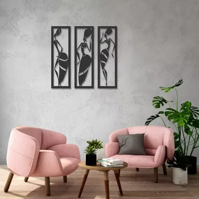 CUADRO TRIPTICO MUJERES AFRICANAS 43X43CM